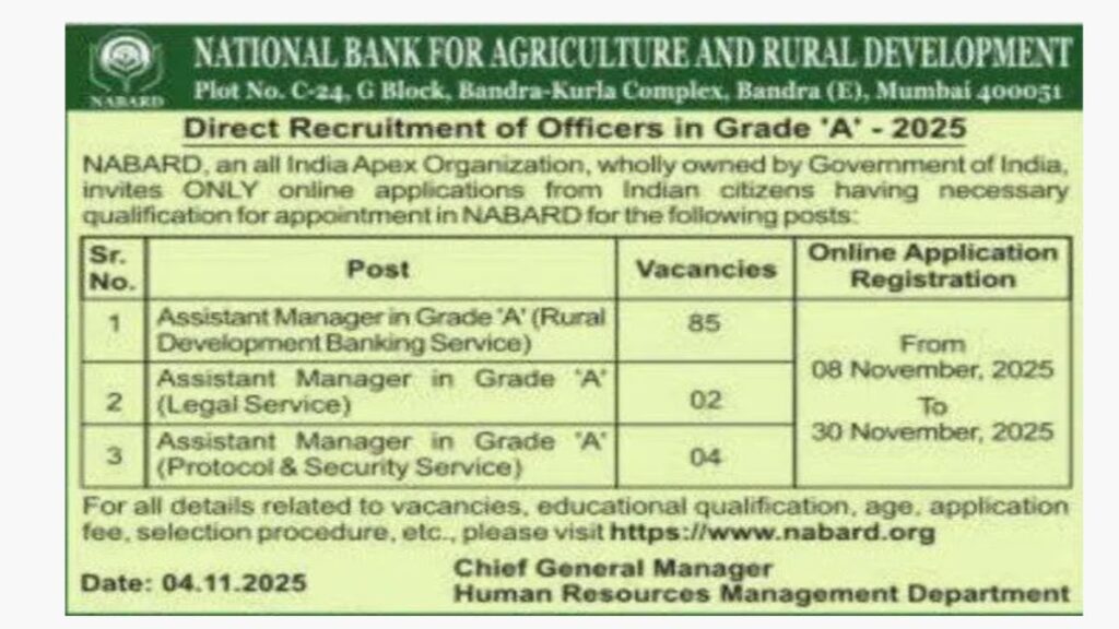 NABARD Grade A Notification 2025